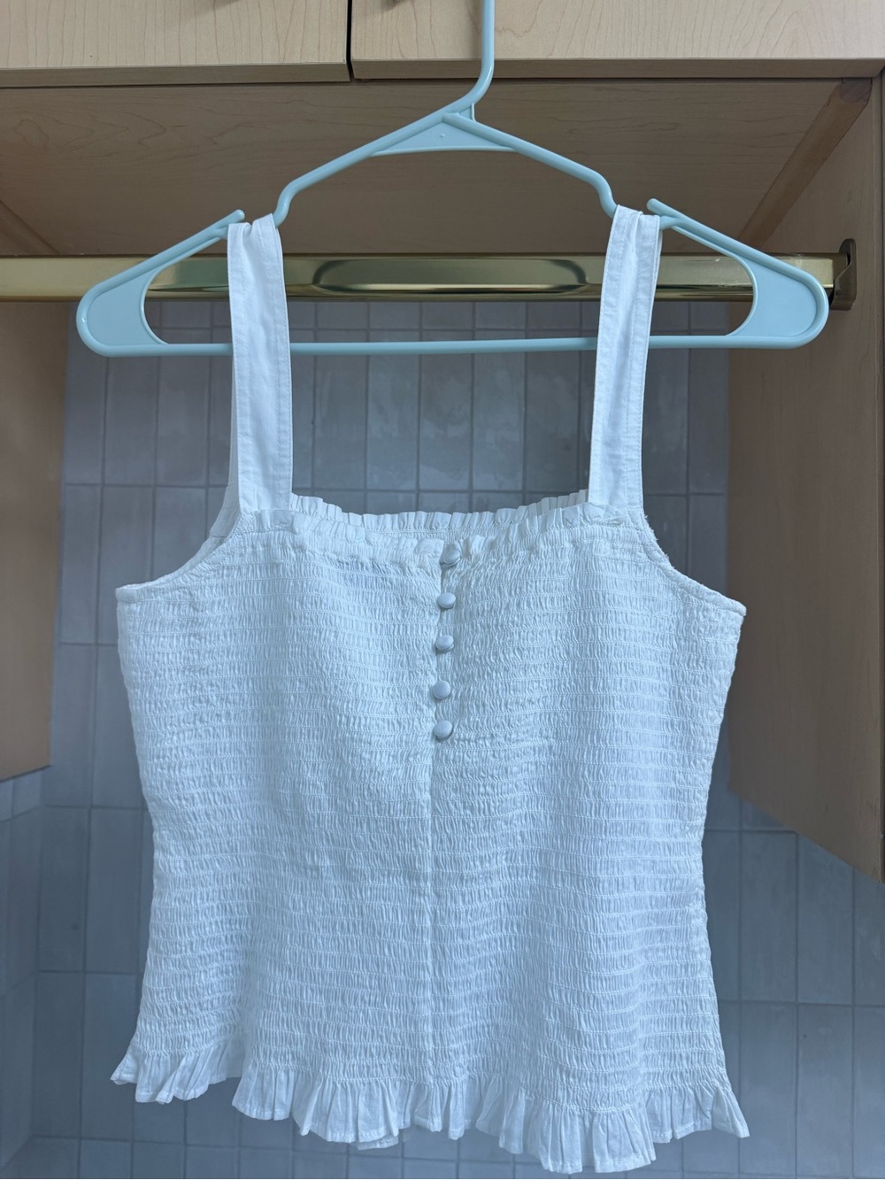 Madewell White Smocked Ruffle-Trim Camisole